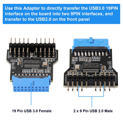 MZHOU USB 3.0 9-PIN auf USB 2.0 9-PIN Frontpanel-Buchsen-Adapterkarte, USB 3.0 Motherboard 19-PIN auf Dual 9-PIN Schnittstellen-Erweiterungskarte