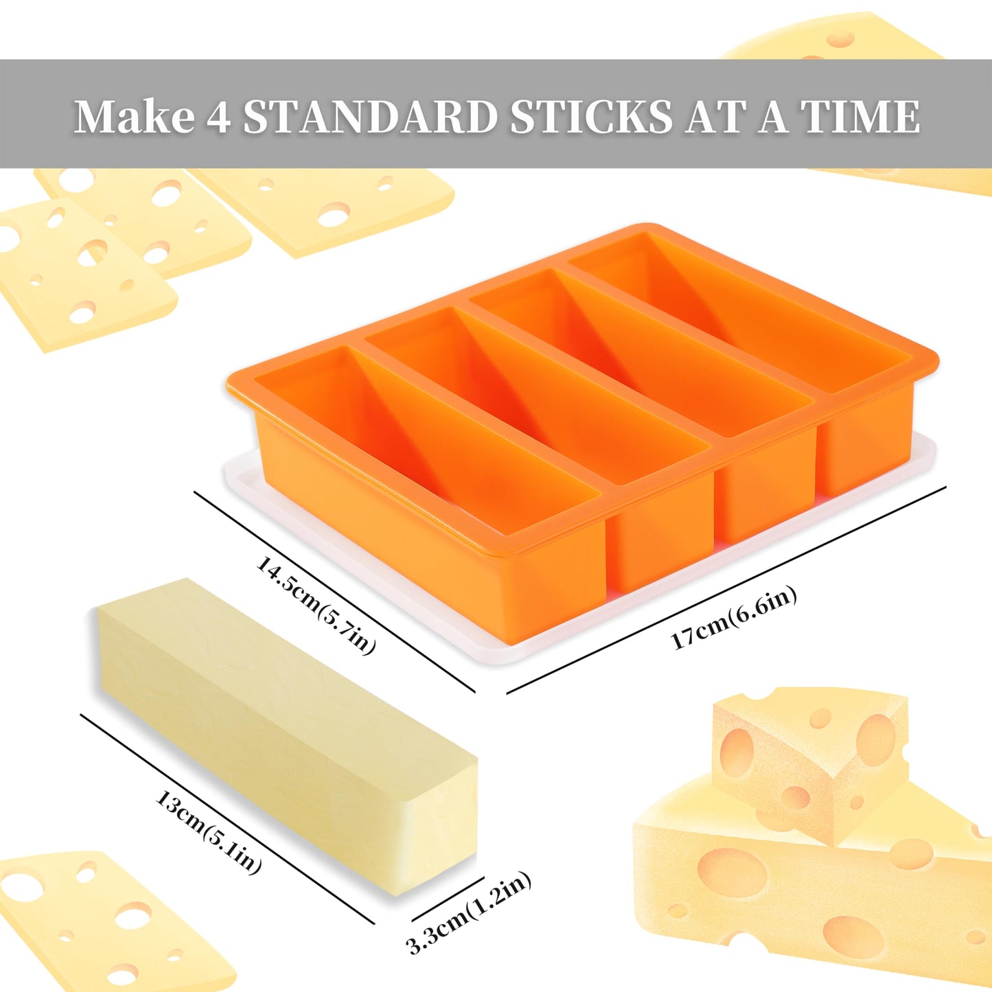 OHOLA Silicone Butter Mold Tray with Lids, Non-Stick for Chocolate, Energy Bars and Cake (1Pack, Stylish Orange Color)