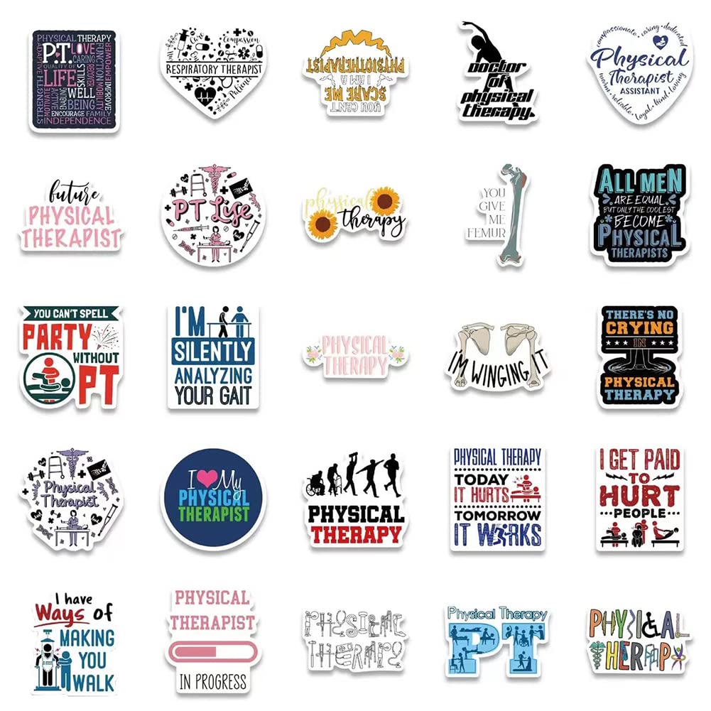 Physical Therapy Stickers |50Pcs PT Therapist Waterproof Vinyl Decals for Water Bottles Laptop Refrigerator Luggage Computer Mobile Phone Skateboard Décor
