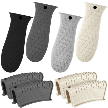 Patelai 8 Pcs Silicone Pot Holders Set Cast Iron Handle Cover Heat Resistant Pot Handle Covers Potholder Non Slip Reusable Pan Sleeve for Frying Pan Kitchen Supplies(Black)