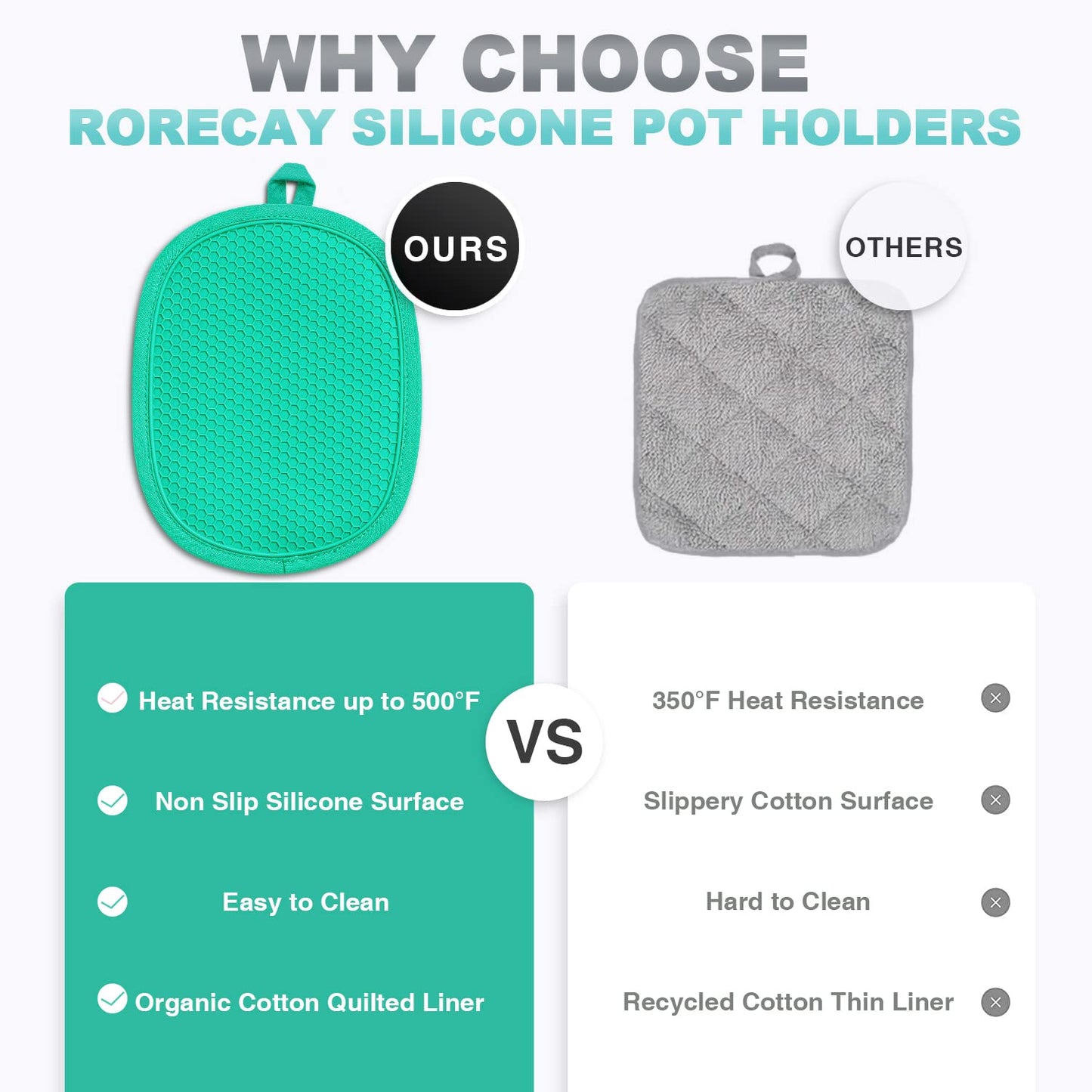 2er-Pack Silikon-Topflappen für die Küche, hitzebeständig bis 260 °C, rutschfeste, große Topflappen mit Tasche, gesteppte Untersetzer für heiße Töpfe und Pfannen auf der Arbeitsplatte (Grau) 