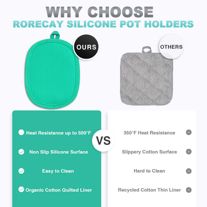 2er-Pack Silikon-Topflappen für die Küche, hitzebeständig bis 260 °C, rutschfeste, große Topflappen mit Tasche, gesteppte Untersetzer für heiße Töpfe und Pfannen auf der Arbeitsplatte (Grau) 