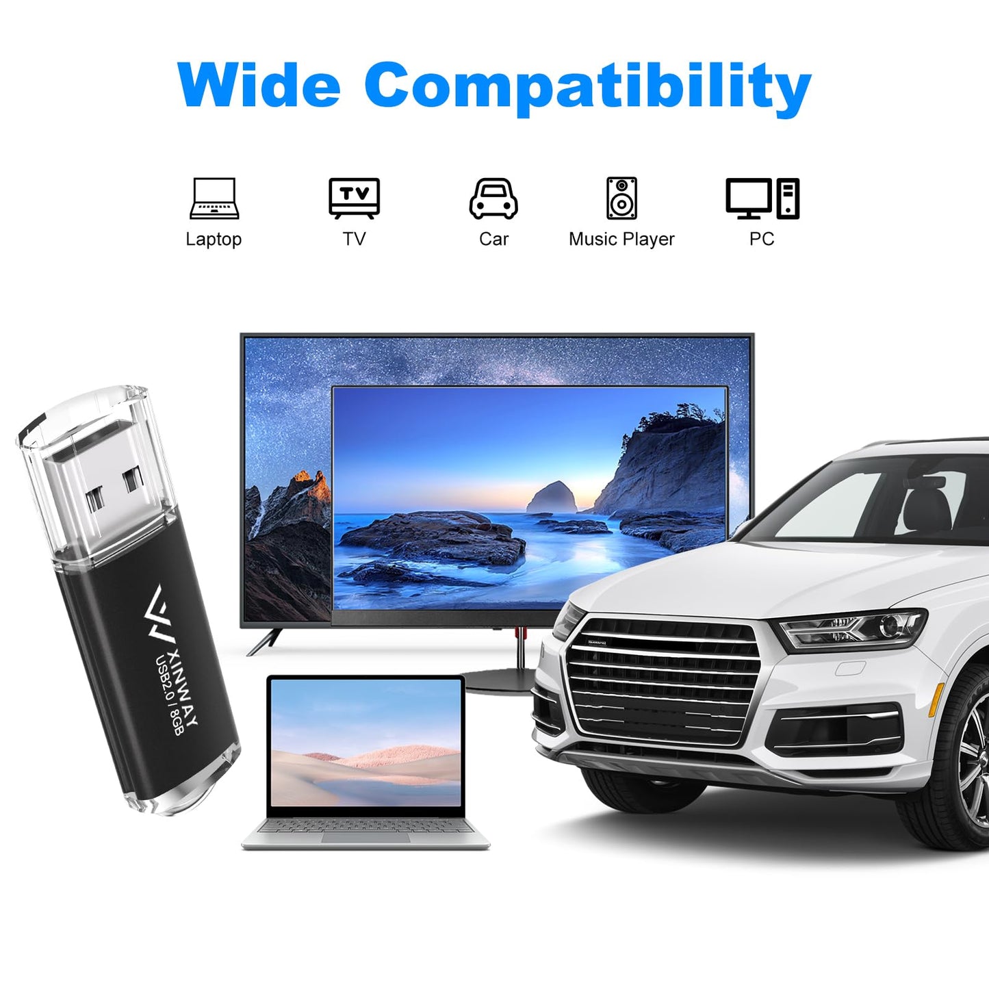 XINWAY 8GB USB 2.0 Flash Drive Thumb Drives Memory Stick Jump Drive Zip Drive, 5 Pack Mixed Colors: Black Blue Green Gold Purple