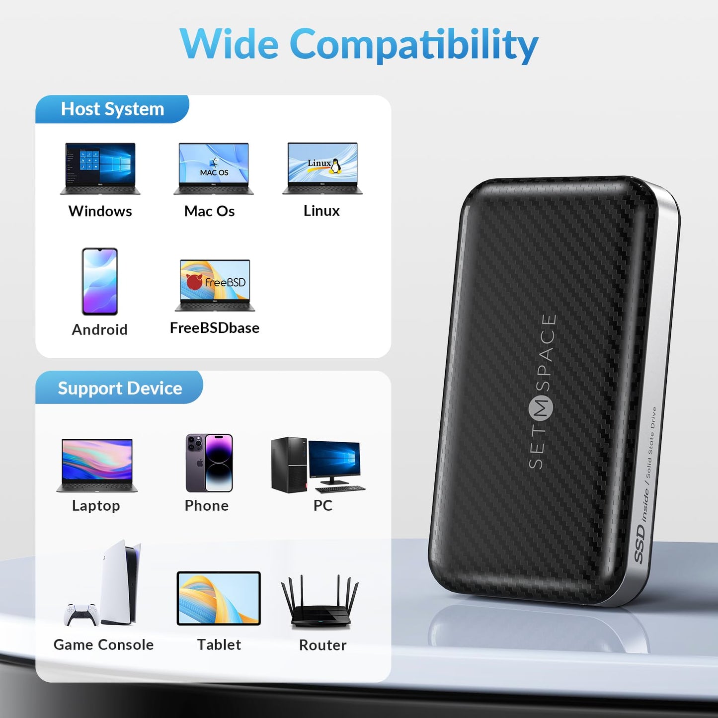 SETMSPACE External Hard Drive, External SSD 500G, Portable Hard Drive 10Gbps | 1030MB/s, USB C Hard Drive for Storage and Backup, High-End Solid State External Hard Drive for Mac, Xbox [LP10-500G]