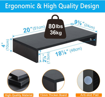 TEAMIX 20 Inch Monitor Stand Riser, Black Desktop Stand for PC/TV/Laptop/Printer, Wood Monitor Riser with Storage, Computer Stand Keyboard Organizer