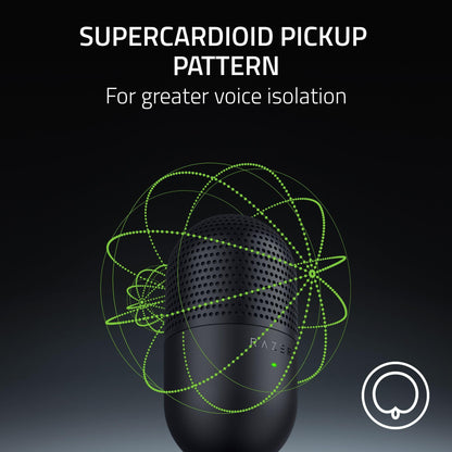 Razer Seiren V3 Mini USB Microphone: Condenser Mic - Supercardioid Pickup Pattern - Tap-to-Mute Sensor with LED Indicator - Shock Absorber - Ultra Compact - PC, Discord, OBS Studio, XSplit - Black