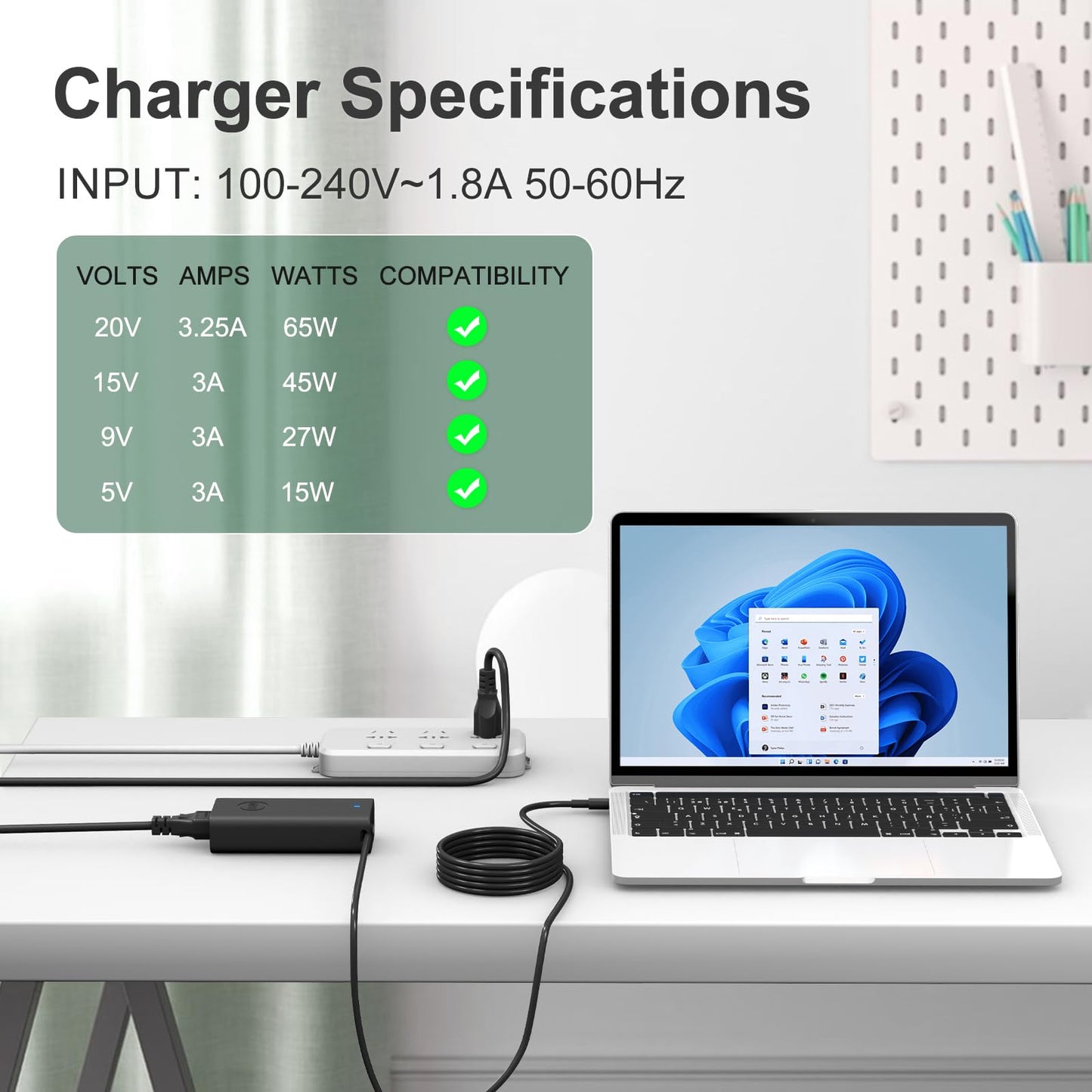 65W/45W Dell Laptop-Ladegerät USB-C für Latitude 5420, 5520, 5320, 5430, 5290, 7410, 7420, XPS 13, 9250, 9360, 9365, 9370, 9380, 9350, 9550, Chromebook 5190 (Netzteil Typ C) 