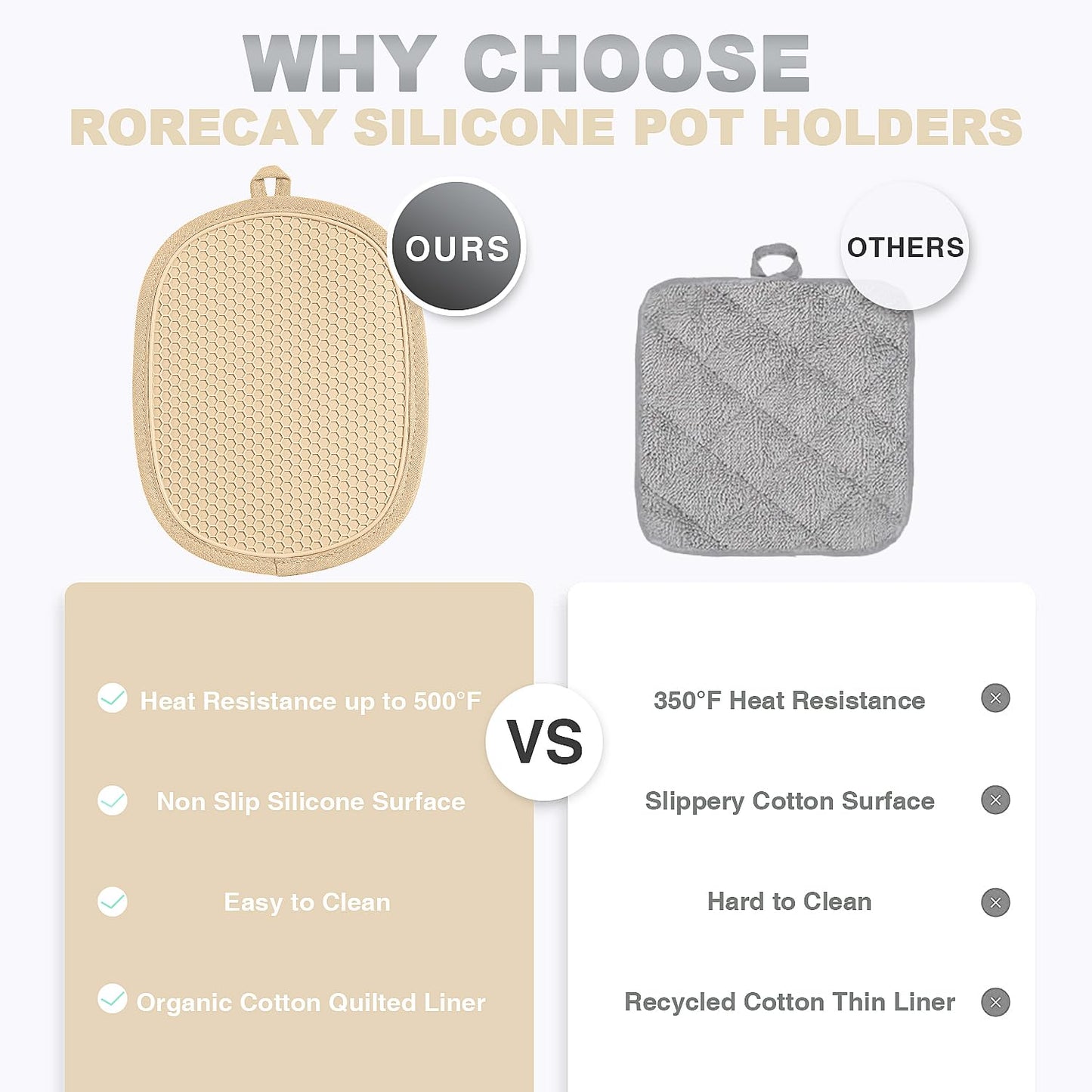 2er-Pack Silikon-Topflappen für die Küche, hitzebeständig bis 260 °C, rutschfeste, große Topflappen mit Tasche, gesteppte Untersetzer für heiße Töpfe und Pfannen auf der Arbeitsplatte (Grau) 