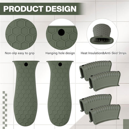 Patelai 8 Pcs Silicone Pot Holders Set Cast Iron Handle Cover Heat Resistant Pot Handle Covers Potholder Non Slip Reusable Pan Sleeve for Frying Pan Kitchen Supplies(Black)