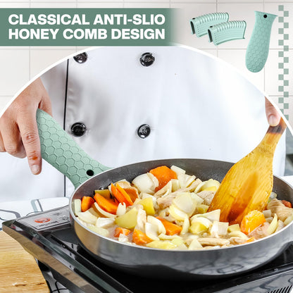 Patelai 8 Pcs Silicone Pot Holders Set Cast Iron Handle Cover Heat Resistant Pot Handle Covers Potholder Non Slip Reusable Pan Sleeve for Frying Pan Kitchen Supplies(Black)