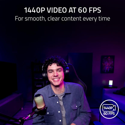 Razer Kiyo V2 X Streaming Webcam: 1440p 60 FPS - Auto Focus - Built-in Microphone - Wide Angle Lense - Integrated Privacy Shutter - Works with OBS, Xsplit, Streamlabs, Discord, Zoom, Teams - Black