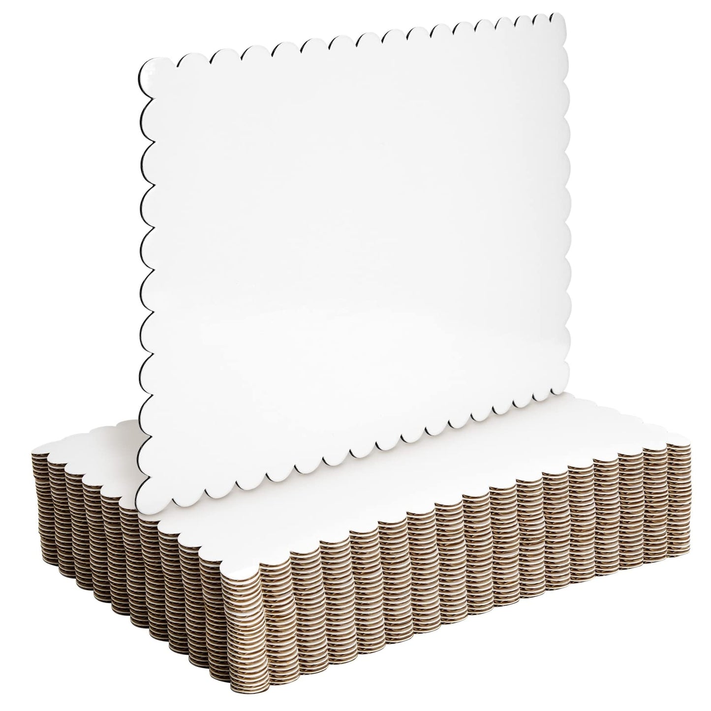 Sparkle and Bash Cake Board Rectangle - 14 x 10 In, White Foil, Pack of 25 - Scalloped Edge Sturdy Paper Base for Desserts & Cupcakes - Quarter Sheet Cake Boards