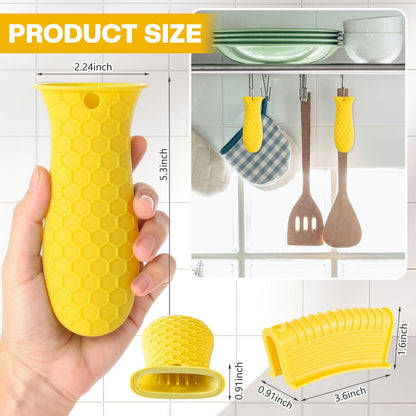 Patelai 8 Pcs Silicone Pot Holders Set Cast Iron Handle Cover Heat Resistant Pot Handle Covers Potholder Non Slip Reusable Pan Sleeve for Frying Pan Kitchen Supplies(Black)