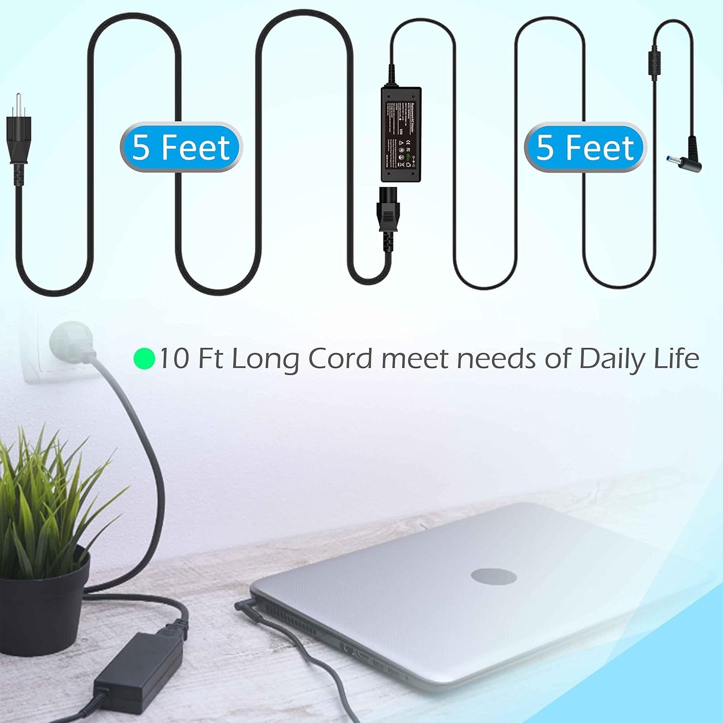 65-W-Netzteil für Laptops, kompatibel mit HP Envy 13, 15, 17, 15t, 15m, 17m, X360, 15-1039wm, 15-1033wm, 15-1010dx, 15-w237cl, 15-w110nr, 15-ee1093cl, 15m-eu0033dx, 17m-ch0013dx (Netzkabel) 