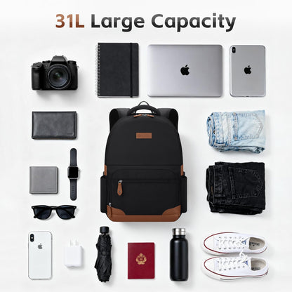 RealCool Laptop Backpack, 31L Travel Backpacks Gift for Women Men, Fits up to 15.6-17 Inch,Water Resistant College Bookbag, for School Business Trip (Black)