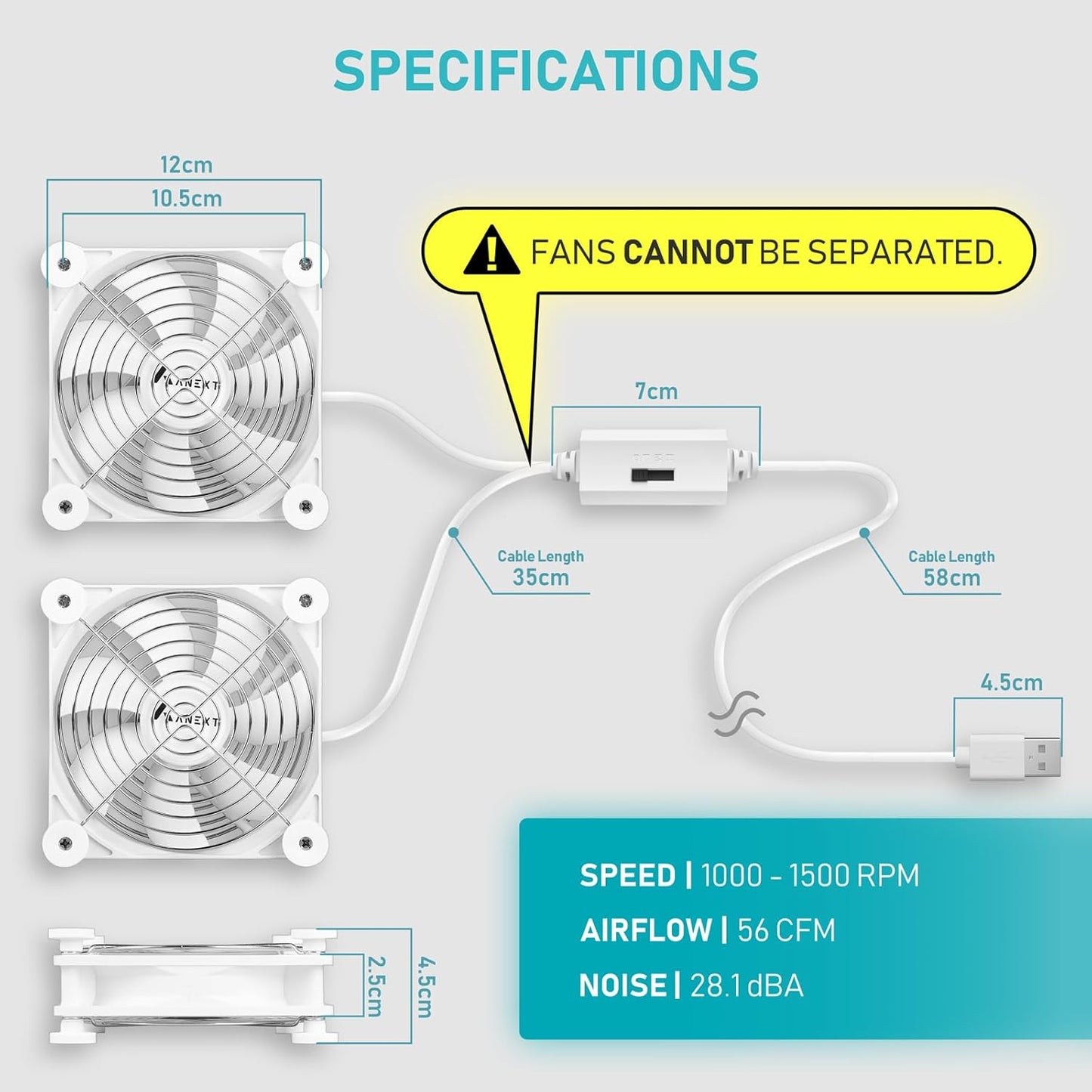ANEXT, USB-Lüfter, USB-Computerlüfter, Leise Lüfter für Receiver, DVR, PlayStation, Xbox, Computer, (80 mm, Weiß, Doppelpackung) 