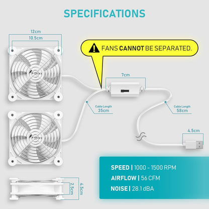 ANEXT, USB-Lüfter, USB-Computerlüfter, Leise Lüfter für Receiver, DVR, PlayStation, Xbox, Computer, (80 mm, Weiß, Doppelpackung) 