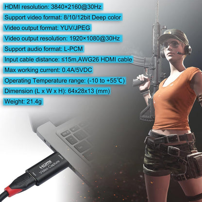 BlueAVS HDMI to USB Video Capture Card 1080P for Live Video Streaming Record via DSLR Camcorder Action Cam (Black)