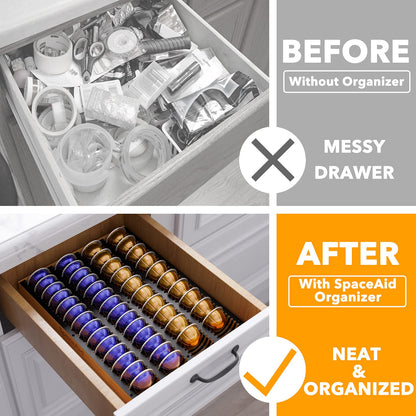 SpaceAid Coffee Pod Holder Drawer Organizer for Nespresso Vertuo Capsule, Bamboo Holder Tray Storage for Nespresso Vertuo, Compatible with 40 Big or 52 Small Vertuoline Pods (Drawer Insert)