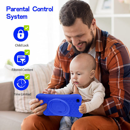 PRITOM 8-Zoll-Quad-Core-Android-Tablet, 64 GB, WLAN, Bluetooth, Dual-Kamera, Lern-Apps, Spiele, Kindersicherung, Kindersoftware mit Tablet-Schutzhülle (Blau)