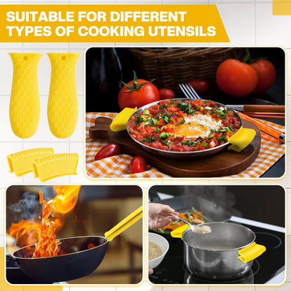 Patelai 8 Pcs Silicone Pot Holders Set Cast Iron Handle Cover Heat Resistant Pot Handle Covers Potholder Non Slip Reusable Pan Sleeve for Frying Pan Kitchen Supplies(Black)