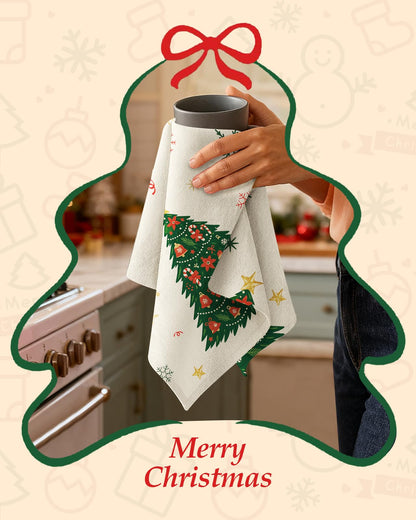Miss Adola Flour Sack Christmas Kitchen Towels - Christmas Floursack Kitchen Towels 18x26 Inch 2pcs Decorative Xmas Theme Dish Towel for Holiday Cute Designs with Xmas Tree for Gifting