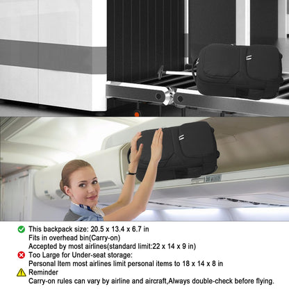 seyfocnia Rollrucksack, Reisetasche mit Schuhfach, Rollrucksack, Business-Rucksack mit Rollen, Handgepäck-Rucksack mit Rollen für Damen und Herren – Schwarz