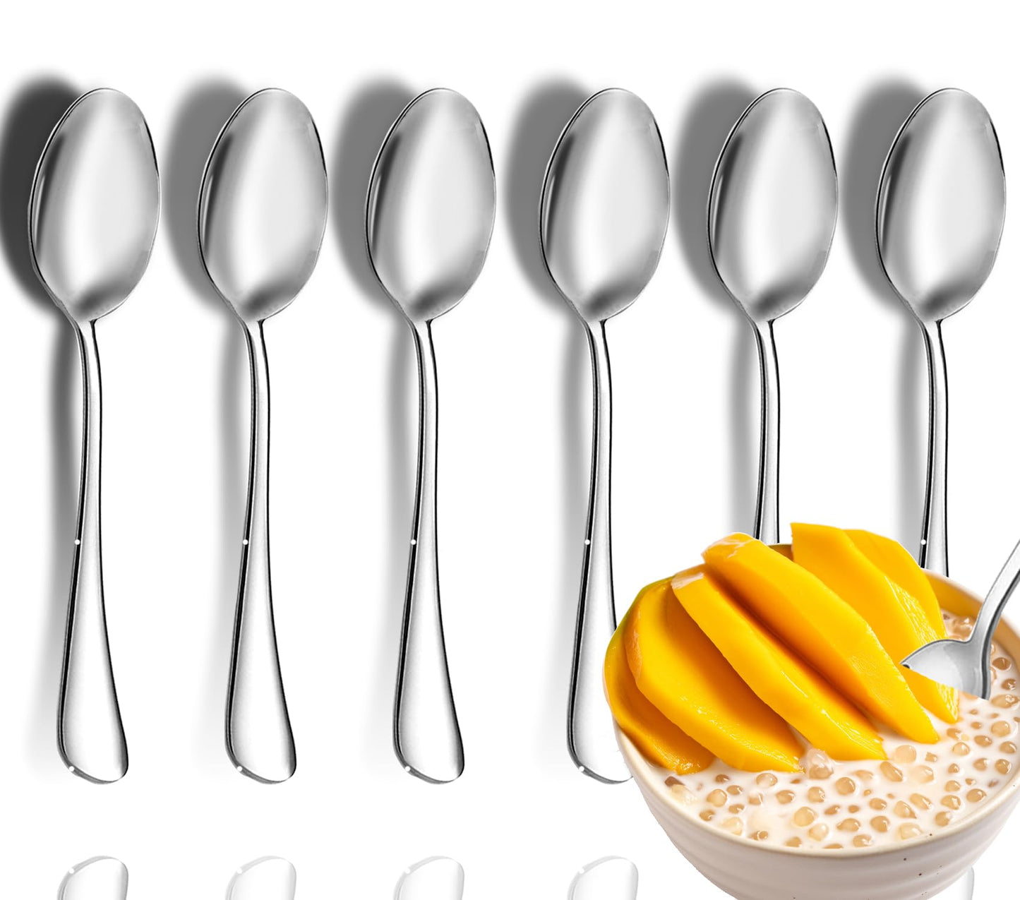 Teelöffel-Set, 6-teilig, 17 cm lange Löffel, hochwertiges, lebensmittelechtes 18/10-Edelstahl-Teelöffel-Set, Dessertlöffel aus Metall, robustes Küchenlöffel-Set, hochglanzpoliert und spülmaschinenfest