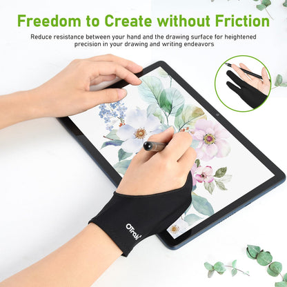 OTraki Drawing Glove 4 Pack Artist Gloves Digital Art Free Size with Two Fingers Tablet Right Hand for Graphics Pad Painting Good for Right or Left Hand - 2.95 x 7.87 inch