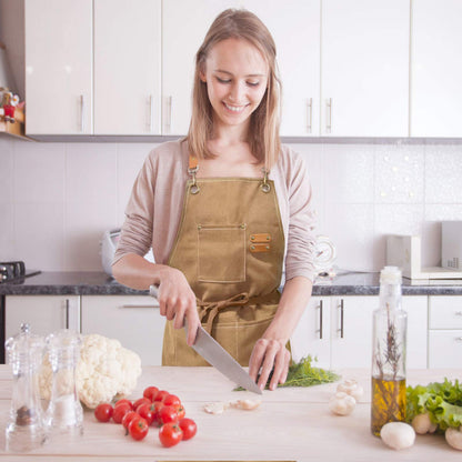 ZOMAO Kochschürze, Baumwoll-Canvas-Schürze mit gekreuztem Rückenteil und Taschen für Damen und Herren, verstellbare Träger und große Taschen, Küchenschürze zum Kochen und Backen 