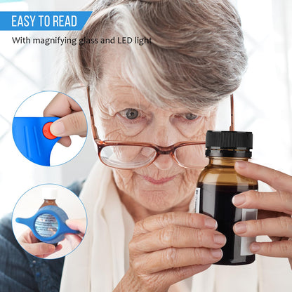 Remedic Medicine Bottle Opener with Magnifier & LED Light - Easy Grip Aid for Weak Hands - Non-Slip Mat for One-Handed Use - Arthritis-Friendly Multi-Opener - Senior Care Tools