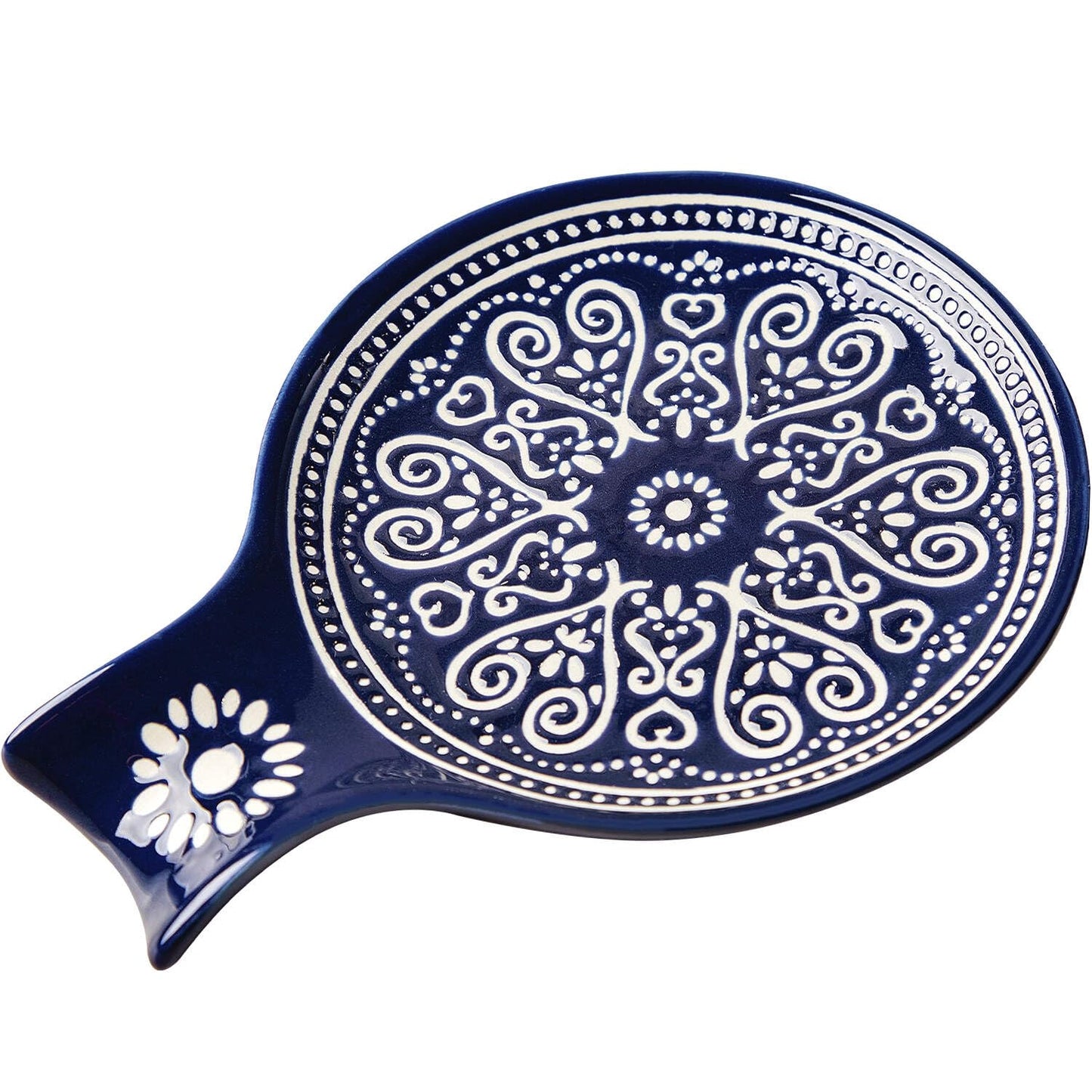 Löffelablage aus Keramik, Kochlöffelhalter für Küchenarbeitsplatte/Herd/Esstisch, modernes Landhausdekor, groß (blau) 