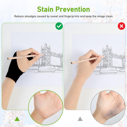 OTraki Drawing Glove 4 Pack Artist Gloves Digital Art Free Size with Two Fingers Tablet Right Hand for Graphics Pad Painting Good for Right or Left Hand - 2.95 x 7.87 inch