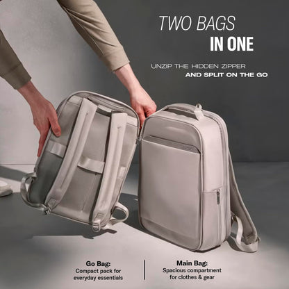 Samsonite Paralux 2-in-1 Reiserucksack, umwandelbar in Haupttasche + Notfalltasche, flach zusammenfaltbar, StackIt™-Gurt, Laptopfach &amp; integrierter AirTag™-Halter – Business- &amp; Abenteuerreiserucksack – Olivgrün
