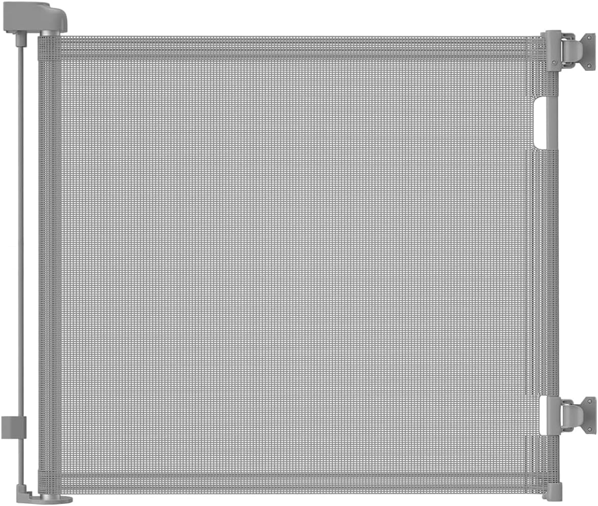 Retractable Baby Gate for Stairs & Doorways, 55" Wide x 33.6" Tall Easy Installation Mesh Dog Gate for Indoor & Outdoor Use,Pet and Dog Safety Gate for Hallways(Grey)
