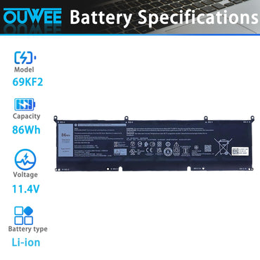 OUWEE 86Wh 69KF2 Battery Replacement for Dell G7 15 7500 G15 5510 5511 5515 5520 5521 XPS 15 9500 9510 9520 Precision 5550 5560 5570 Alienware M15 R3 R4 M17 R3 R4 Inspiron 7510 7610 7620 P87F P91F
