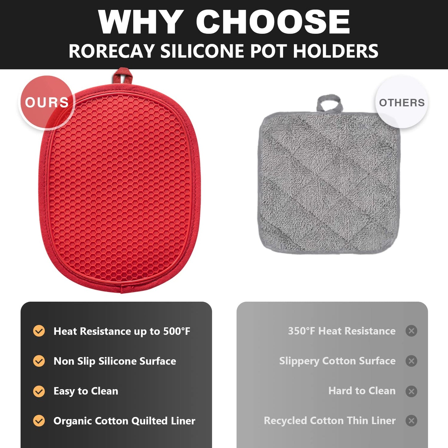 2er-Pack Silikon-Topflappen für die Küche, hitzebeständig bis 260 °C, rutschfeste, große Topflappen mit Tasche, gesteppte Untersetzer für heiße Töpfe und Pfannen auf der Arbeitsplatte (Grau) 