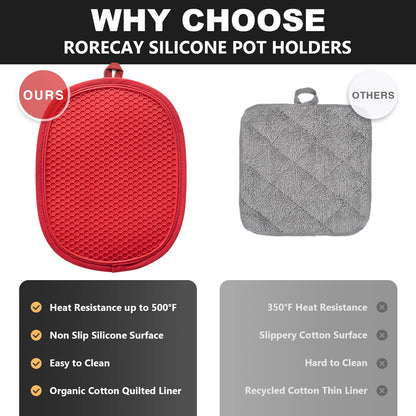 2er-Pack Silikon-Topflappen für die Küche, hitzebeständig bis 260 °C, rutschfeste, große Topflappen mit Tasche, gesteppte Untersetzer für heiße Töpfe und Pfannen auf der Arbeitsplatte (Grau) 