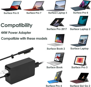 Surface Charger, 44W Power Supply Adapter for Microsoft Surface Pro 3/4/5/6/7, Surface Laptop, Surface Book, Surface Go, Surface Laptop Go, with 6.2 Ft Power Cord