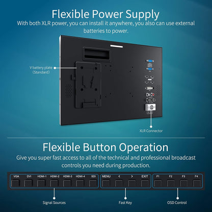 SEETEC 4K156-9HSD 15,6-Zoll-Broadcast-LCD-Monitor mit IPS-UHD-Display (3840 x 2160), SDI-Ein- und -Ausgang, 4 HDMI-Eingängen und Quad-Split-Display 