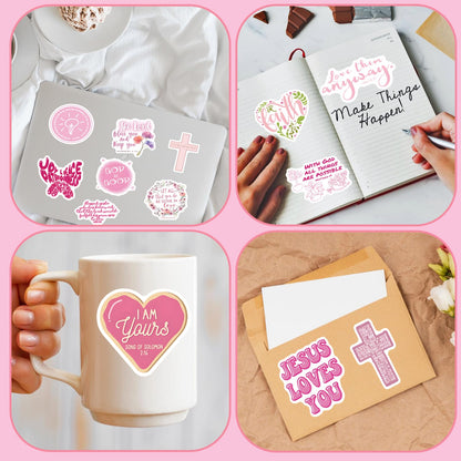 Pink Christian Stickers 55 PCS, Inspirational Bible Verse Stickers, Waterproof Jesus Sticker for Water Bottles Laptop Journaling, Adults Women Faith Gifts