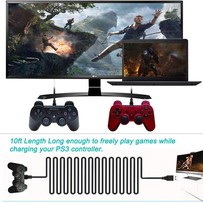 SCOVEE PS3 Controller-Ladekabel, 2er-Pack, 3 m langes PS3-Ladekabel für Sony PlayStation 3 Controller DualShock 3 PS Slim PS Move Wireless Game Remote, langes Mini-USB-Kabel zum Laden und Datenaustausch