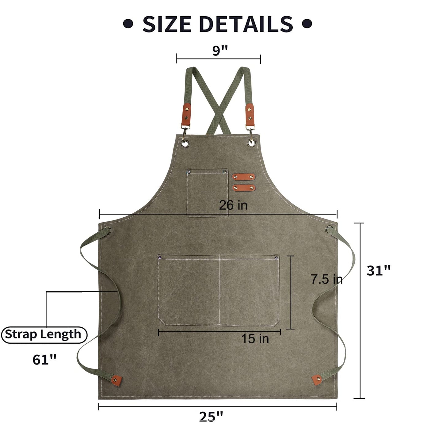 ZOMAO Kochschürze, Baumwoll-Canvas-Schürze mit gekreuztem Rückenteil und Taschen für Damen und Herren, verstellbare Träger und große Taschen, Küchenschürze zum Kochen und Backen 