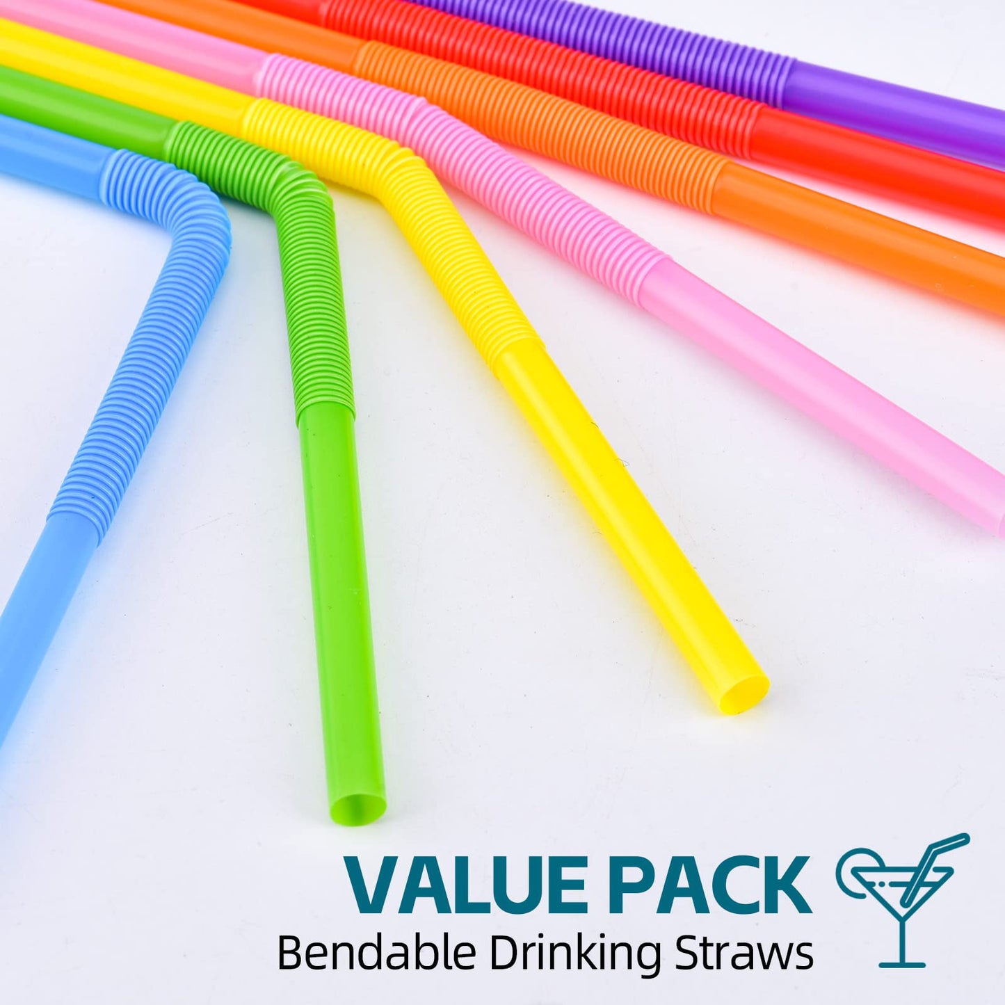 SONGNASS 100PCS Flexible Plastic Straws, Colorful Disposable Bendy Party Fancy Straws12.8inch Extra Long Straws Party Decorations