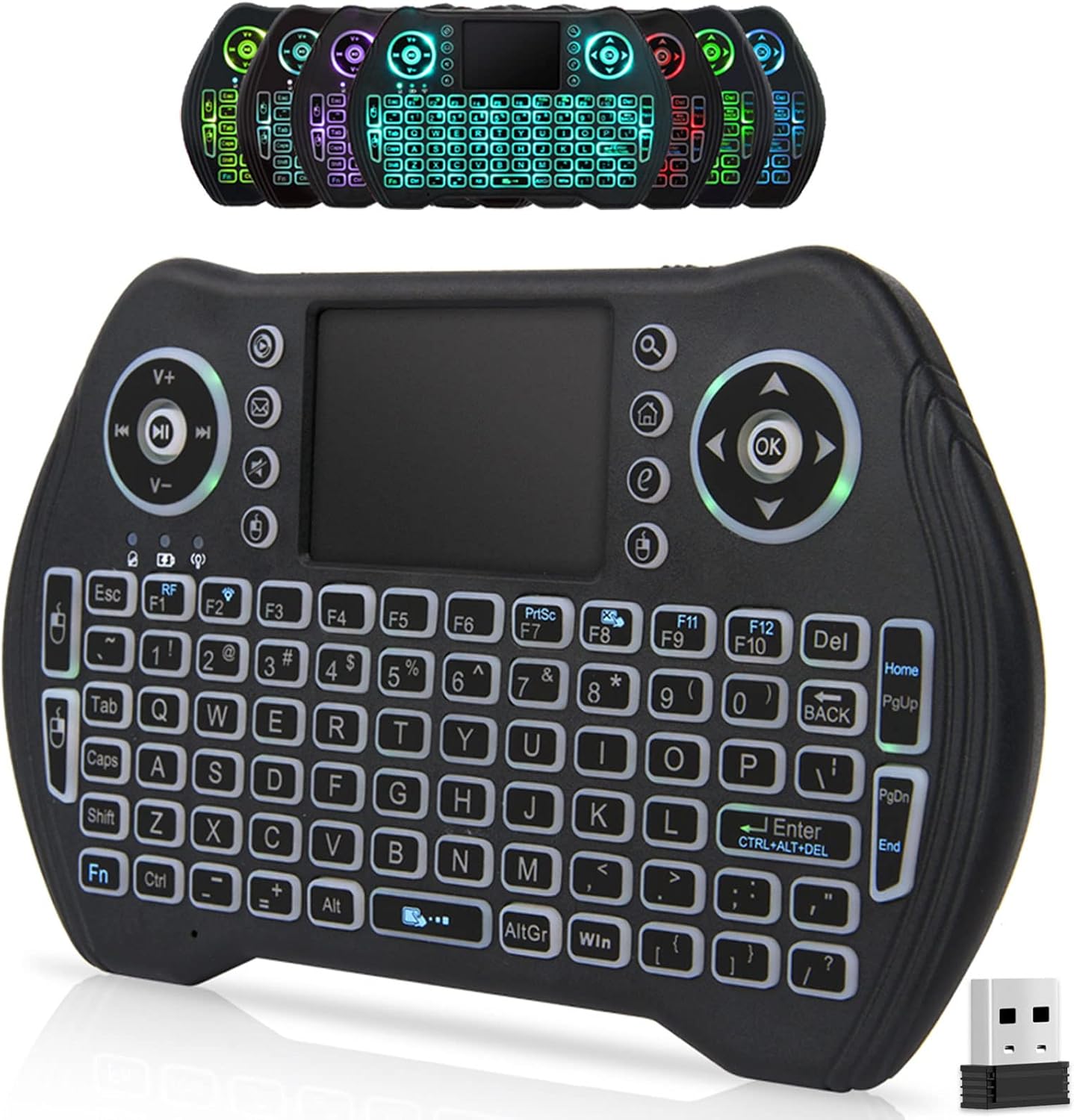 BL Mini-Funktastatur-Fernbedienung mit Touchpad und Maus-Kombination, hintergrundbeleuchtete 2,4-GHz-Mini-Tastatur, kabelloser USB-Dongle, wiederaufladbarer Li-Ionen-Akku für Android TV Box, Smart TV, PC, PS3, Windows, MacOS, Xbox 
