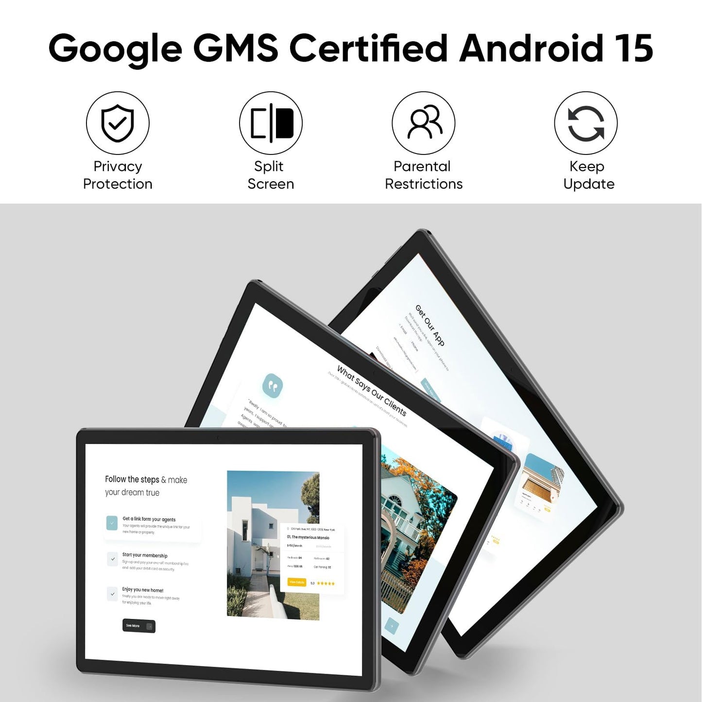 Tablet 10 inch Android 15 Tablets, 3GB RAM 64GB ROM 1TB Expand, Quad-Core Processor, 1280x800 LCD Touch Screen, WiFi 5, Dual Camera, BT5.0, 6000mAh Battery (Black)