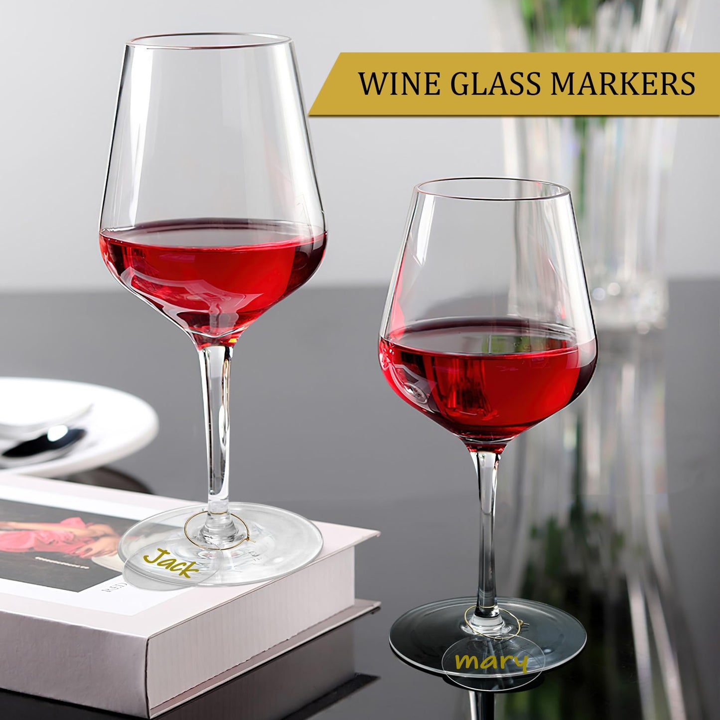 Philbinden 50 Pcs Wine Glass Charms - Round Acrylic Blank Wine Markers for Stem Glasses - Recognizer for Christmas, Wedding, Tasting, Party, Martini, Birthday Decorations