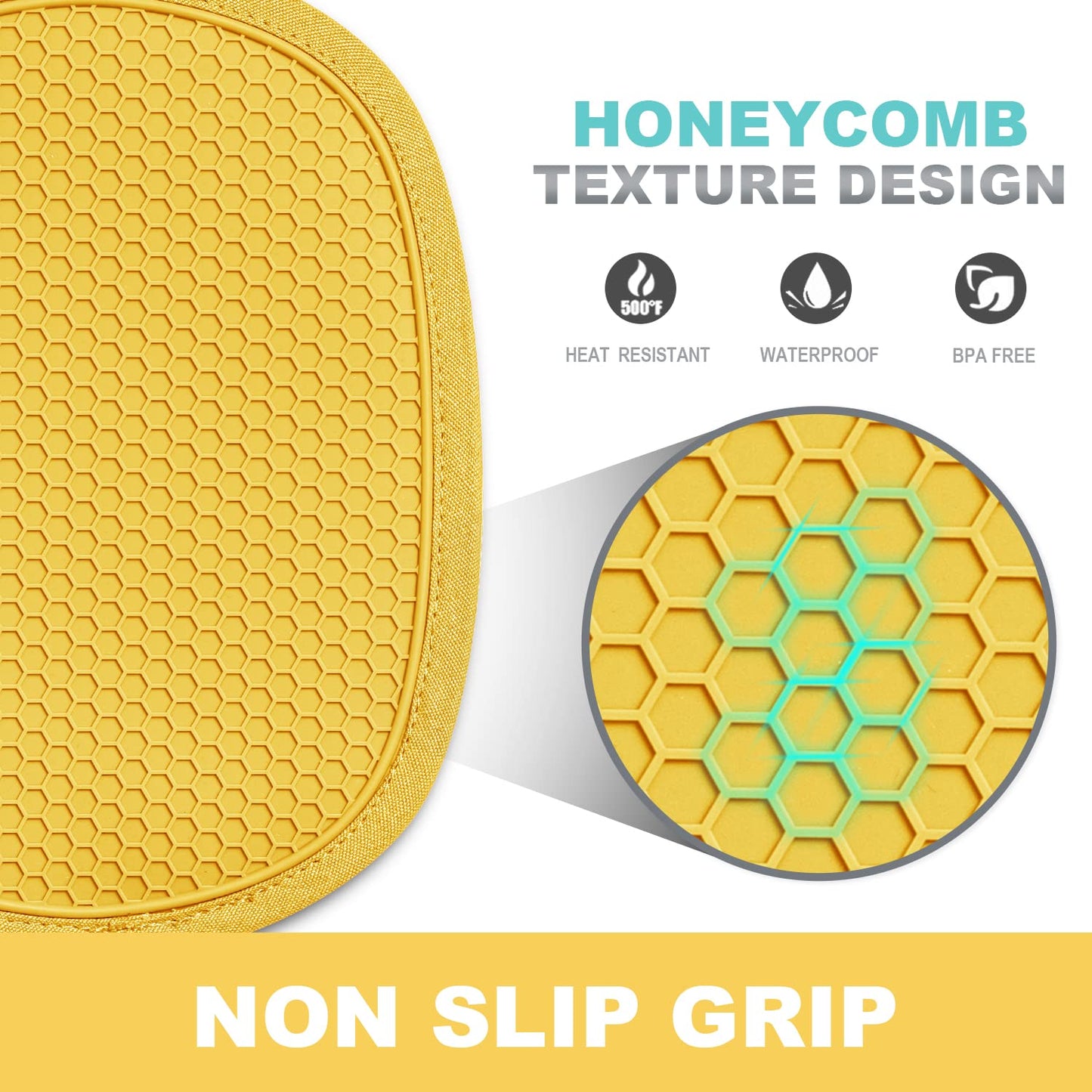 2er-Pack Silikon-Topflappen für die Küche, hitzebeständig bis 260 °C, rutschfeste, große Topflappen mit Tasche, gesteppte Untersetzer für heiße Töpfe und Pfannen auf der Arbeitsplatte (Grau) 