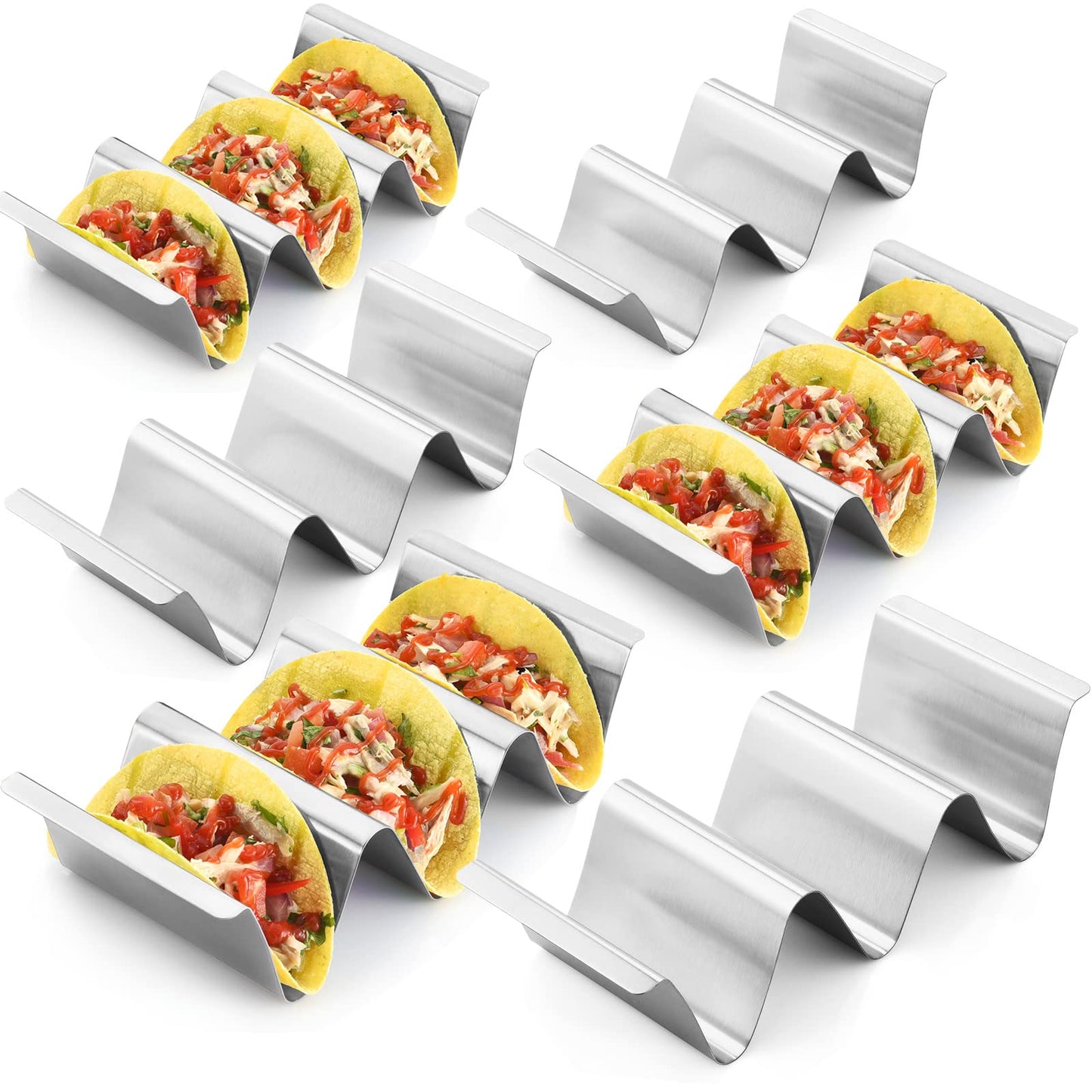 RTT Taco-Halter aus Edelstahl, 6er-Set – Stilvoller Ständer für bis zu 3 Tacos, hält die Schalen aufrecht – Ofen-, grill- und spülmaschinenfest