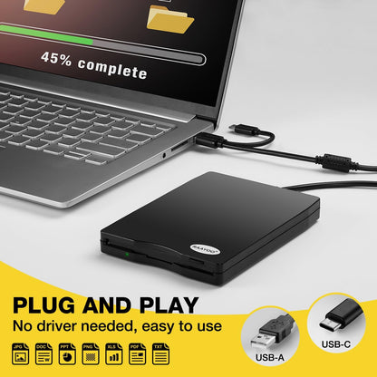 RAAYOO Floppy Disk Reader USB Type A/C Floppy Disk Drive/Player/Converter External 3.5 inch 1.44 MB Floppy Disc Reader Compatible with Windows 11/10/8/7/XP/2000 PC Laptop and Desktop